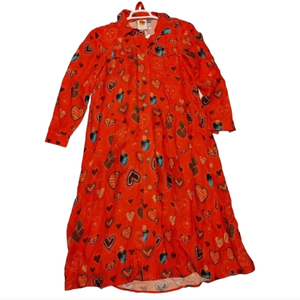 Farm Rio Conversational Hearts Midi‎ Shirtdress Belted Long Sleeve - Picture 6 of 10